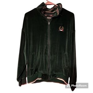 80's Christian Dior Monsieur Forest Green Velour Zip Up Emblem Jacket Large
